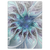 花色抽象芸術モダンフラクタル花と青 クリップボード (裏面)