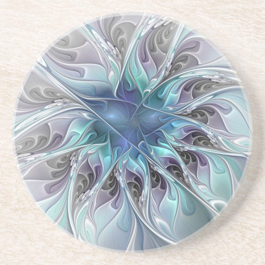 花色抽象芸術モダンフラクタル花と青 コースター (正面)