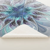 花色抽象芸術モダンフラクタル花と青 シェルパブランケット (3/4)