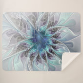 花色抽象芸術モダンフラクタル花と青 シェルパブランケット (正面(横))