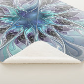 花色抽象芸術モダンフラクタル花と青 シェルパブランケット (3/4)