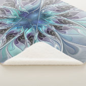 花色抽象芸術モダンフラクタル花と青 シェルパブランケット (3/4)