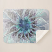 花色抽象芸術モダンフラクタル花と青 シェルパブランケット (正面(横))