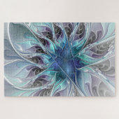 花色抽象芸術モダンフラクタル花と青 ジグソーパズル (横)