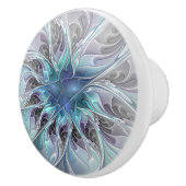 花色抽象芸術モダンフラクタル花と青 セラミックノブ (右)
