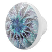 花色抽象芸術モダンフラクタル花と青 セラミックノブ (右)