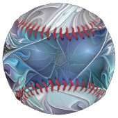 花色抽象芸術モダンフラクタル花と青 ソフトボール (裏面)