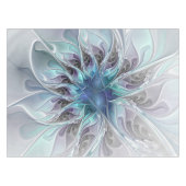 花色抽象芸術モダンフラクタル花と青 テーブルクロス (正面(横))