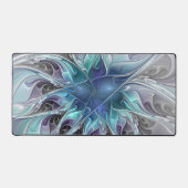 花色抽象芸術モダンフラクタル花と青 デスクマット (正面)