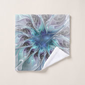 花色抽象芸術モダンフラクタル花と青 バスタオルセット (ウォッシュタオル)