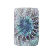 花色抽象芸術モダンフラクタル花と青 バスマット (正面縦)