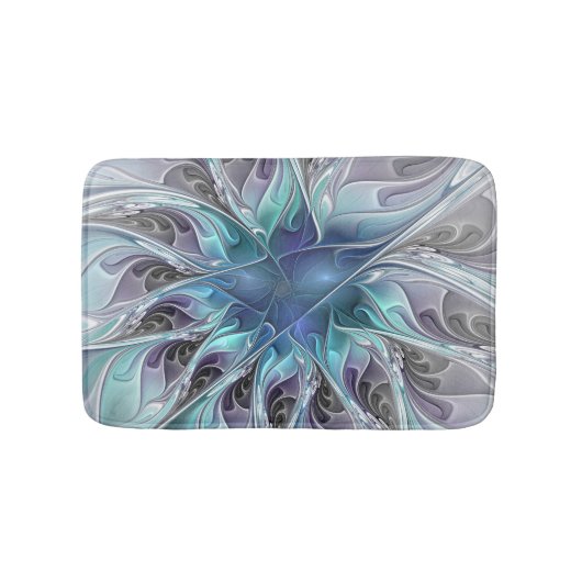 花色抽象芸術モダンフラクタル花と青 バスマット (正面)