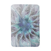 花色抽象芸術モダンフラクタル花と青 バスマット (正面縦)