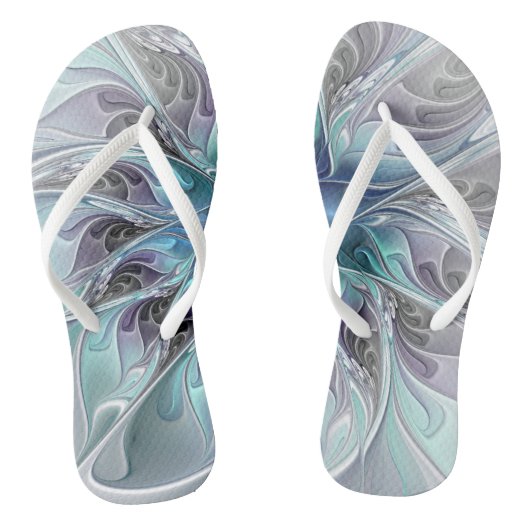花色抽象芸術モダンフラクタル花と青 ビーチサンダル (ソール)