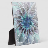 花色抽象芸術モダンフラクタル花と青 フォトプラーク (側面)