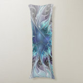 花色抽象芸術モダンフラクタル花と青 ボディピロー (正面縦)
