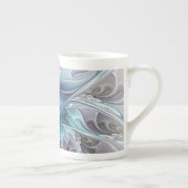 花色抽象芸術モダンフラクタル花と青 ボーンチャイナマグカップ (右)