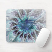 花色抽象芸術モダンフラクタル花と青 マウスパッド (マウス)
