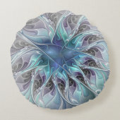 花色抽象芸術モダンフラクタル花と青 ラウンドクッション (裏面)