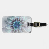 花色抽象芸術モダンフラクタル花と青 ラゲッジタグ (正面横)