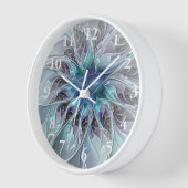 花色抽象芸術モダンフラクタル花と青 壁時計 (傾斜)