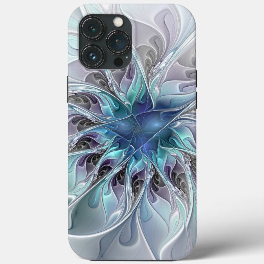 花色抽象芸術モダンフラクタル花と青 Case-Mate iPhoneケース (裏面)