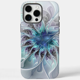 花色抽象芸術モダンフラクタル花と青 iPhone 16 PRO MAXケース
