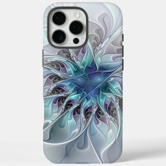 花色抽象芸術モダンフラクタル花と青 Case-Mate iPhoneケース (裏面)