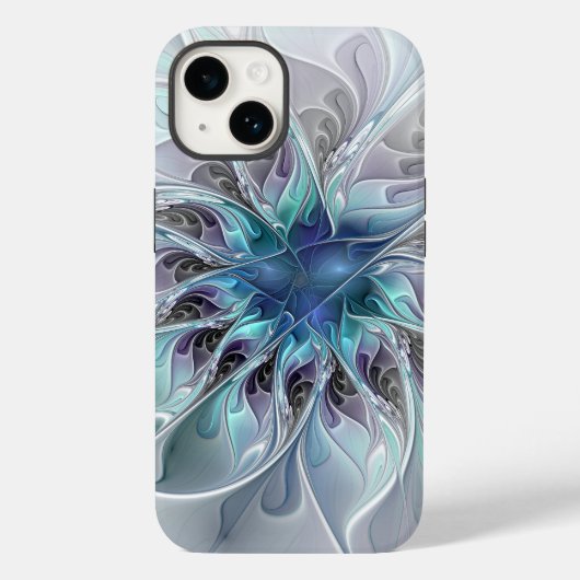 花色抽象芸術モダンフラクタル花と青 Case-Mate iPhoneケース (裏面)