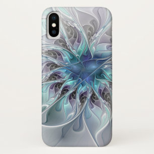 花色抽象芸術モダンフラクタル花と青 iPhone X ケース