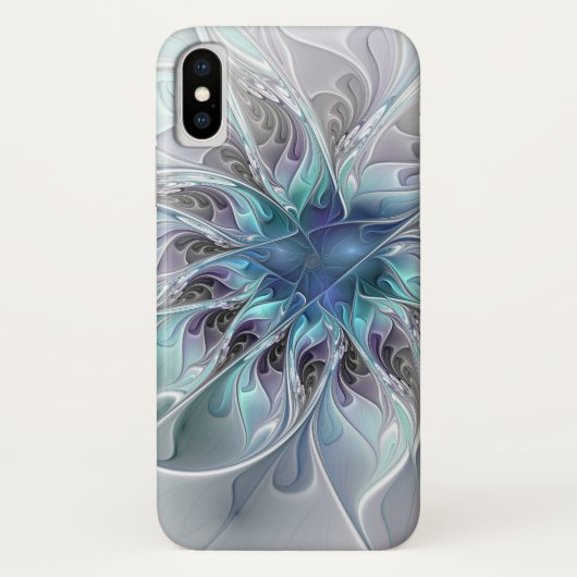 花色抽象芸術モダンフラクタル花と青 Case-Mate iPhoneケース (裏面)