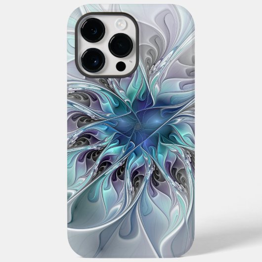 花色抽象芸術モダンフラクタル花と青 Case-Mate iPhoneケース (裏面)