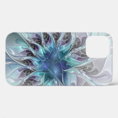 花色抽象芸術モダンフラクタル花と青 Case-Mate iPhoneケース (裏面 (横))