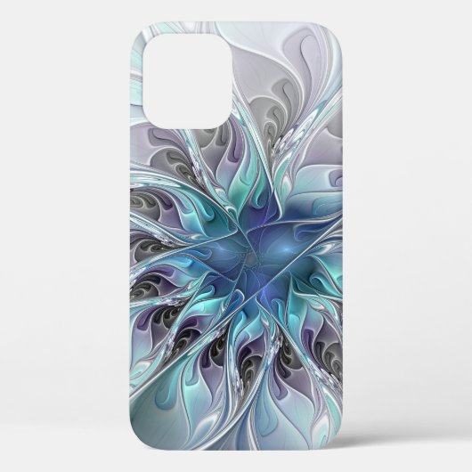 花色抽象芸術モダンフラクタル花と青 Case-Mate iPhoneケース (裏面)