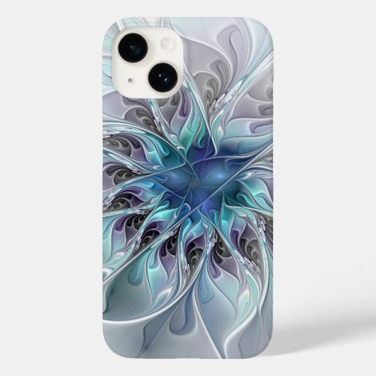 花色抽象芸術モダンフラクタル花と青 Case-Mate iPhoneケース (裏面)