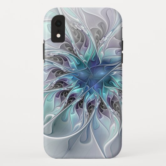 花色抽象芸術モダンフラクタル花と青 Case-Mate iPhoneケース (裏面)