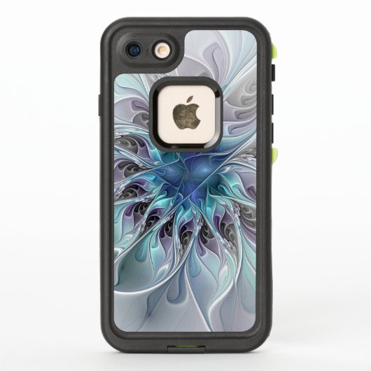 花色抽象芸術モダンフラクタル花と青 LifeProof iPhoneケース (裏面)