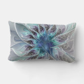 花色抽象芸術モダンフラクタル花青の名前 ランバークッション (裏面)