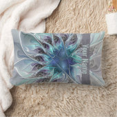 花色抽象芸術モダンフラクタル花青の名前 ランバークッション (ブランケット)