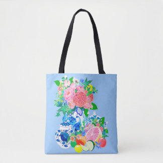 花花付き孔雀チノワズリー花器ショッピングバッグ トートバッグ