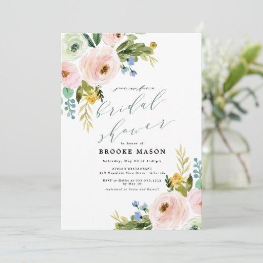 花花束のシャクヤクのブライダルシャワーの招待状 招待状 (スタンド正面)