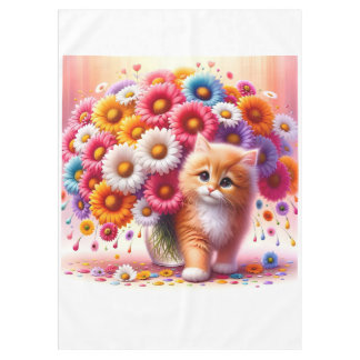 花花束付き愛カラフルらしい子猫 テーブルクロス
