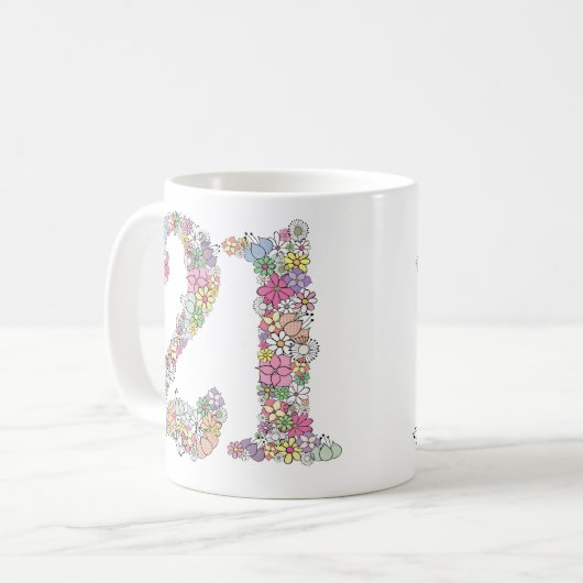 花花束第21 21は誕生日のマグのギフトに番号を付けます コーヒーマグカップ (正面左)