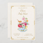 花花花束美茶カップベビーシャワー 招待状 (正面/裏面)