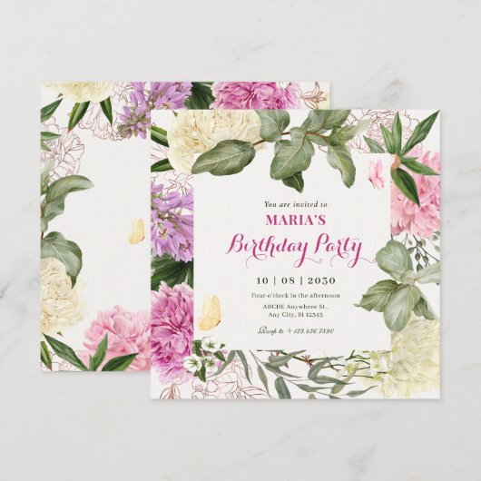 花芸術の誕生日 招待状 (正面/裏面)