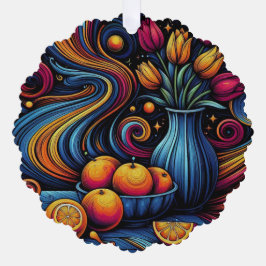 花芸術的とオレンジ絵を描の オーナメントカード