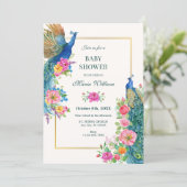 花芸術的孔雀の赤ちゃんシャワー 招待状 (スタンド正面)