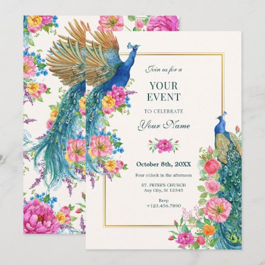 花芸術的孔雀 招待状 (正面/裏面)