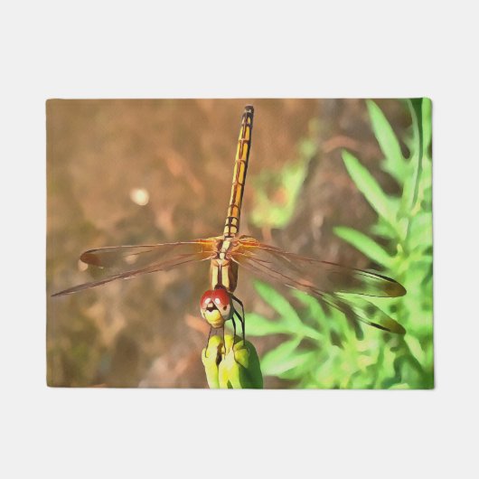 花芸術的頭に乗って休むトンボ ドアマット (正面)