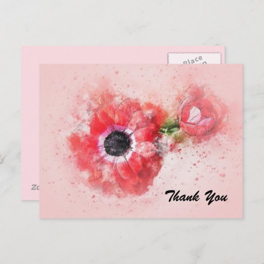 花芽付きピンク水彩花 ポストカード (正面/裏面)